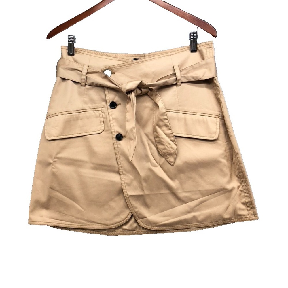 Marissa Webb Katrina‎ Cotton Sateen Mini Skirt Womens 10 Latte Beige Wrap Belted